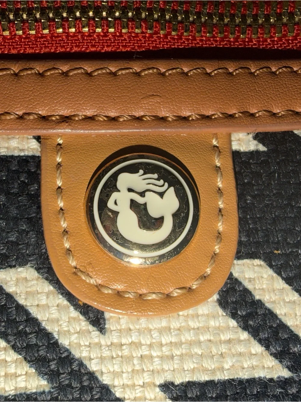 Spartina 449 Black & Cream Houndstooth Canvas Crossbody with Tan Trim